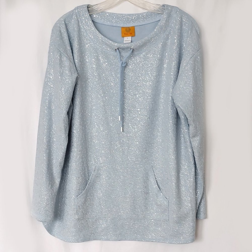 Ruby Rd Light Blue Silver Metallic Sweatshirt Pul… - image 1
